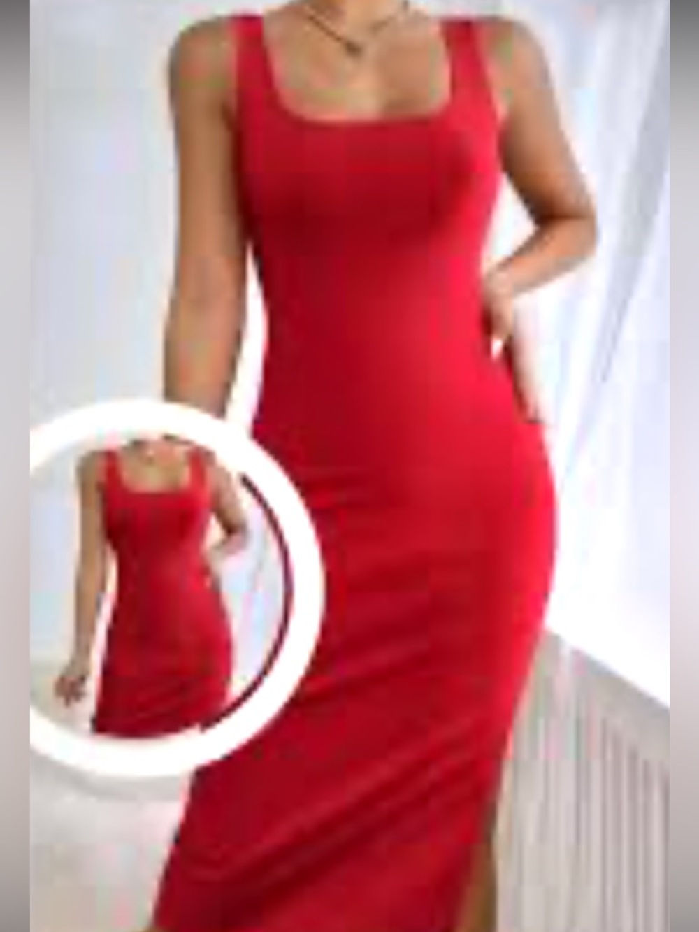 Red Square-Neck Midi Bodycon Dress - Women